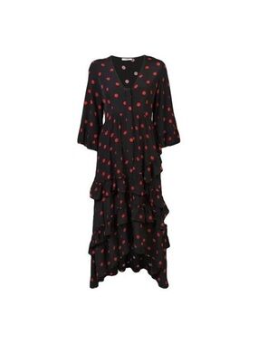 Ganni Black Maxi Dress with Red Polka Dots